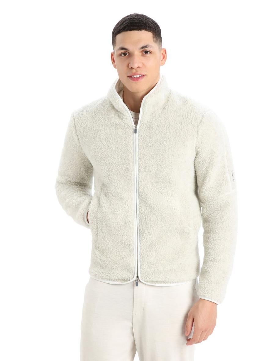 Men's Icebreaker RealFleece™ Merino High Pile Long Sleeve Zip Hoodie Ecru Heather / Snow | CA 1699UZGT